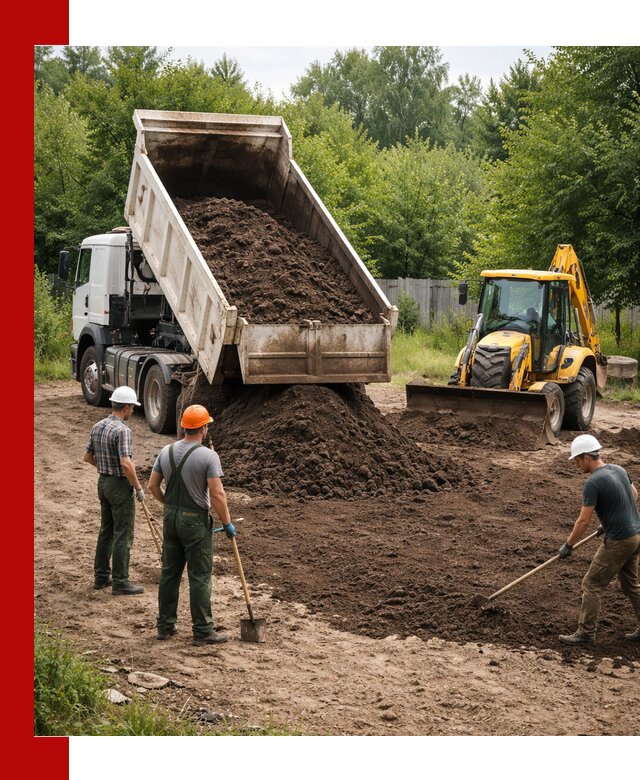 Доставка и укладка грунта для выравнивания участка в Лесне