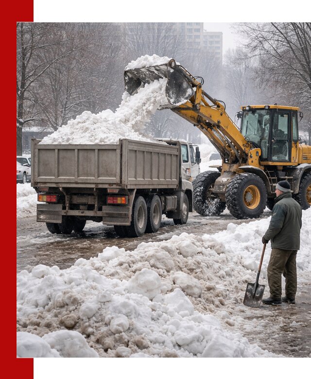 Вывоз снега грузовой техникой в Лесне оперативно и чисто