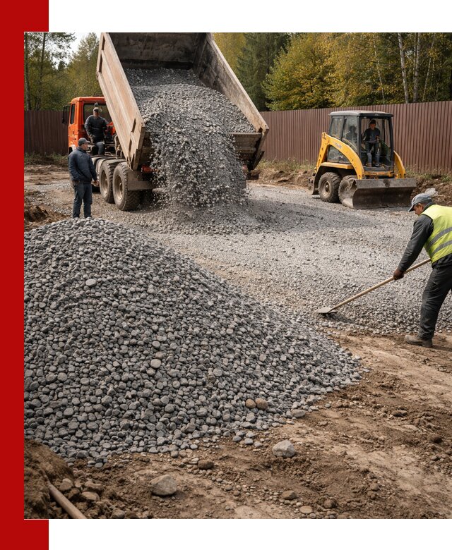 Отсыпка участка щебнем с доставкой и уплотнением в Лесне